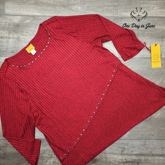 Ruby Rd. Long Sleeve Studded Top Size XL - Picture 1 of 5